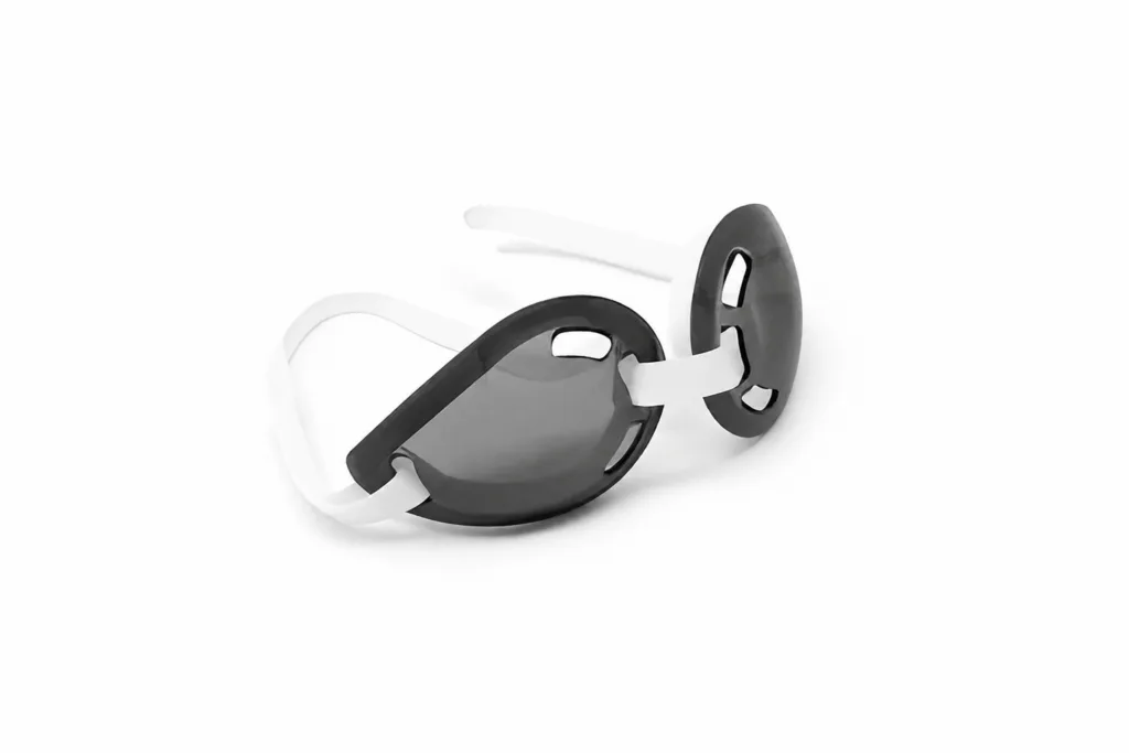 Duo-Shield Bilateral Grey Tinted Polycarbonate Moisture Retention Eye Shields with Foam Lining & Strap