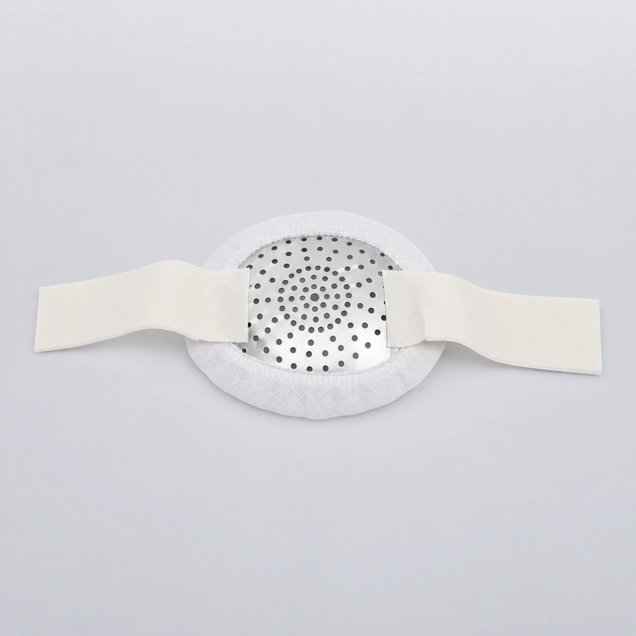 Fox aluminum pinhole eye shield with white loop covers and adhesive strips